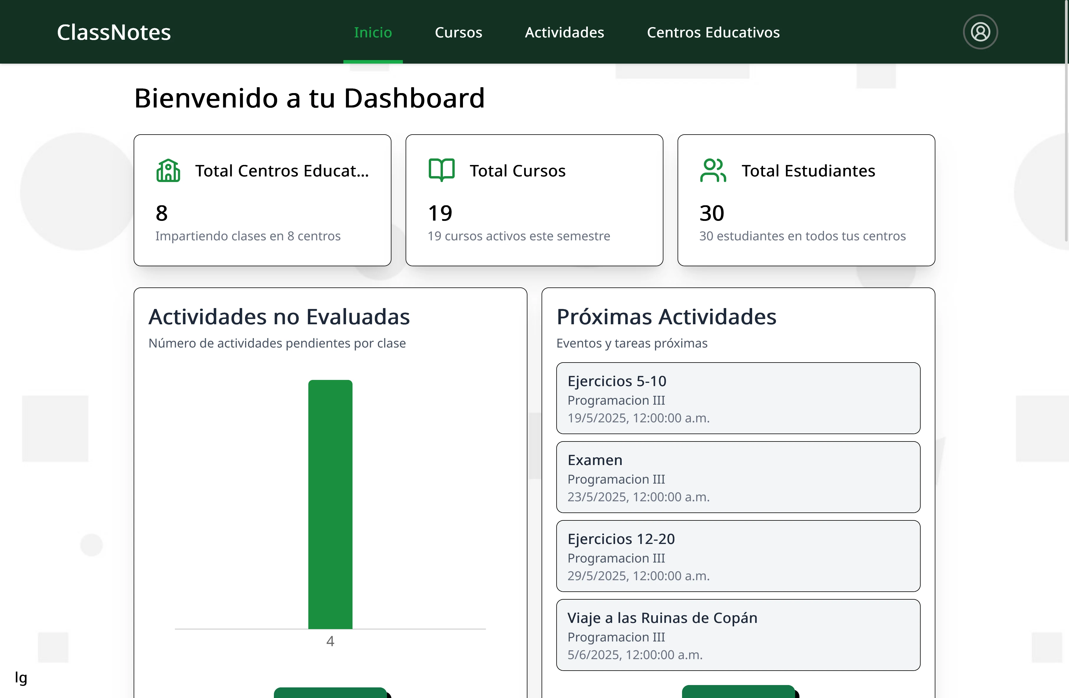 ClassNotes: Dashboard